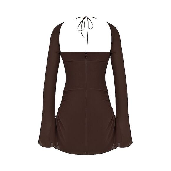 House of CB Cutout Chiffon Mini Dress Chocolate Brown Size Small NWT - Picture 7 of 13